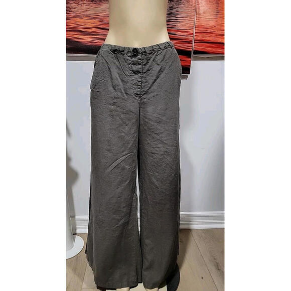 CP Shades Wide Leg Size L Gray Linen Women's Pants W/Pockets NEW #C2